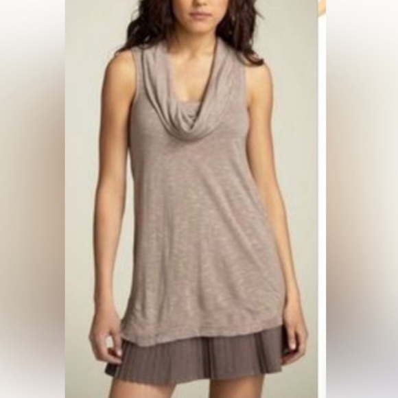 2000s Y2K Free People Brown Two Tone Cowl Neck Neutral Mini Dress Size Medium - Picture 1 of 5
